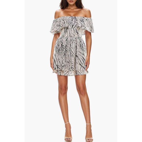 Socialite Dresses & Skirts - Socialite Abstract Print Off Shouldar Mini Dress Smock Back New! $118 Rayon Mini